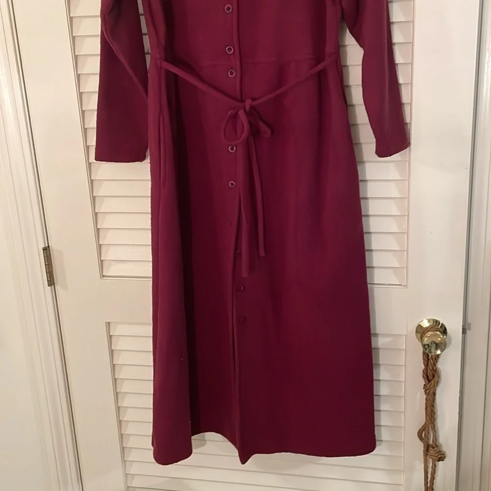 L. L. Bean Rich Burgundy Long Button Down Textured Maxi Sweater Coat Size L